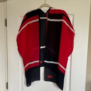 Armani Collezioni Black and Red Logo Silk Scarf